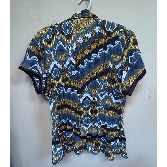 NY Collection Womens Button Down Shirt Crinkle Blouse XL Multicolor Short Sleeve - Picture 2 of 7